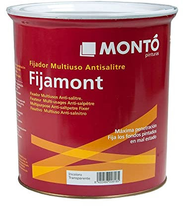Montó Fijamont. Imprimación Fijadora al Disolvente Transparente de Máxima Penetración en Soportes Porosos, Pintados o de Obra Nueva, Antihumedad. (750ml)
