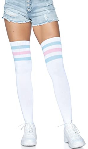 Leg Avenue womens Athletic Three Striped Knee High Socks, Pink/Blue, 1x