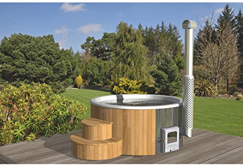 Wolff Finnhaus Badebottich weiß Hot Tub Ø 200 cm Thermoholz mit Holzofen Thermoabdeckung