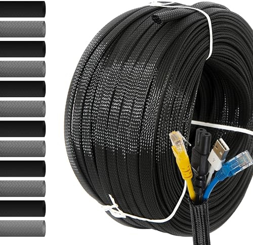 MarketConnect® Guaina Cavi Espandibile Ø 20mm, L 50mt • Raccogli, Proteggi e Nascondi Cavi • NERO • INDUSTRIALE STANDARD