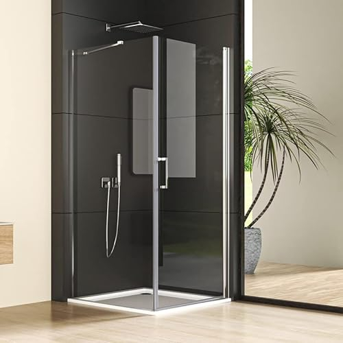 Eckeinstieg Duschkabine Schwingtür mit Seitenwand 75x75cm Duschabtrennung, Glas Pendeltür Eckdusche mit festem Seitenteil, Duschwand aus 6mm ESG Sicherheitsglas mit NANO beschichtung