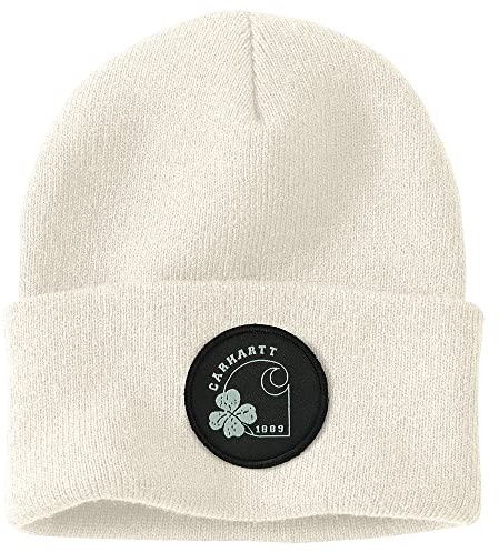 Carhartt Herren Knit Shamrock Patch Beanie Hut, Winter White, Einheitsgröße EU