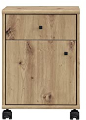Forte Tempra 2 Rollcontainer mit 1 Tür und 1 Schublade, Holzwerkstoff, Artisan Eiche Dekor, B x H x T: 38,6 x 54, 2 x 42 cm