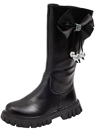 Stivaletti per bambini e bambine, 35, eleganti stivaletti bianchi, alla moda, per bambini, invernali, comodi stivali da neve, stivali invernali, Nero , 32 EU
