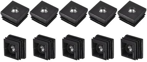 sourcing map 24Pcs Plastic Threaded Tube Inserts with M8 Thread, for 1.18x1.18 OD Square Tube, Adjustable Square Black Plastic Plug Caster Insert Chair End Caps Furniture Leg Plug