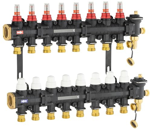 Colector de Suelo Radiante/Refrescante en Poliamida con 8 Circuitos | Resistente a Corrosión y Alta Temperatura | Montaje Rápido | NOYON & THIEBAULT