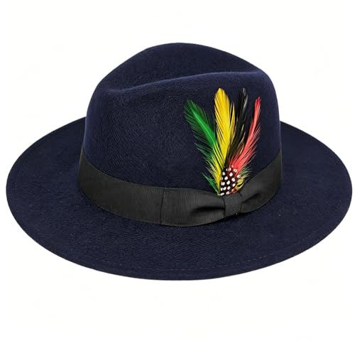 HEYANN Fedora Sombrero para hombre y mujer, fieltro de lana, sombrero de hombre con ala ancha, sombrero de Fedora, gorra Derby Jazz Gentleman Sombrero Trilby Caps Panamá Sombrero Jazz Sombreros, azul