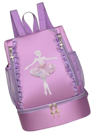 Amagogo Ballet Bag with Lace - Gymnastics & Ballerina Dance Bag for Girls - Daypack for Ballet Clothes & Travel - Violet