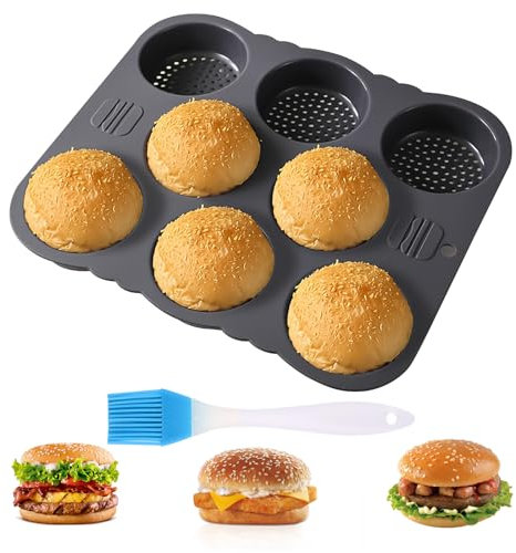 Qivine Burger Bun Tray, Silicone Burger Buns Baking Mould, Bun Baking Mould, Bread Tray for 8-Hole, with Non-Stick Coating, for Burgers, Bread, Rolls, Puffs, Tartlets (29.8 x 25.5 x 3cm)