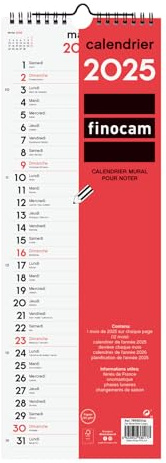 Finocam – Calendrier Neutre Mural pour écrire 2025 1 mois par page Janvier 2025 – Décembre 2025 (12 mois) Français
