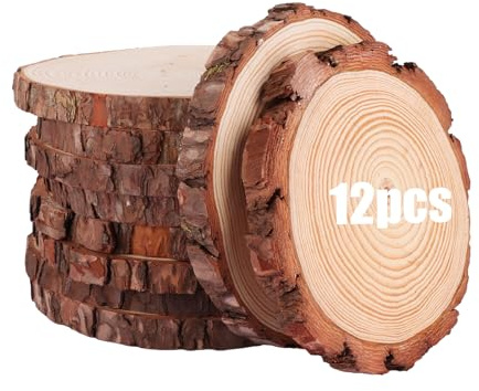 DAJAVE 12 Pcs Wood Slices, 18-20cm Wooden Discs for Crafts Large Log Slices Unfinished Round Wood Circles for Arts, DIY Crafts, Christmas, Wedding