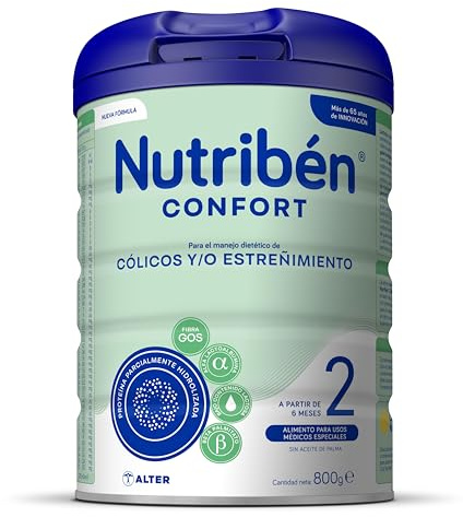 Nutribén Confort 2 - Leche en Polvo Bebé Anticólicos y Antiestreñimiento desde el Sexto Mes | Fuente de Aminoácidos y Péptidos | sin Aceite de Palma | con Cacito Dosificador | 1 Bote de 800g