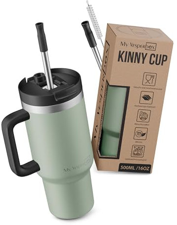 My Vesperbox Kinny Cup Gobelet isotherme, avec paille 500, 950, 1200 ml, tasse à café, à emporter, en acier inoxydable, sans BPA et mélamine