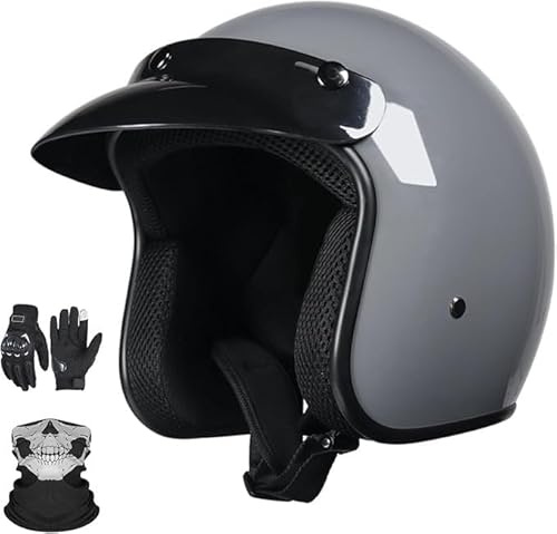 Motorcykel Jethjälm 3/4 halvhjälm öppen motorcykelhjälm med solskydd mopedhjälm för män och kvinnor för Scooter Cruiser ECE-godkännande B, L (57–58 cm)