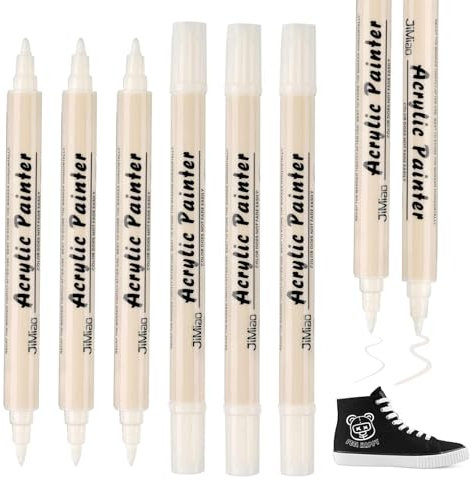 Maxmoc Textilstifte Waschmaschinenfest,6 Stück Acrylstifte Weiß,1-5mm Dual Tip Textilmarker,Wasserfeste Stoffmalstifte Textilfarbe Weiß für T-Shirt Stoffbeutel Basteln (Weiß)