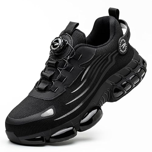 Steel Toe Work Sneakers for Men Women Lightweight Comfortable Industrial & Construction Work Safety Shoes Black