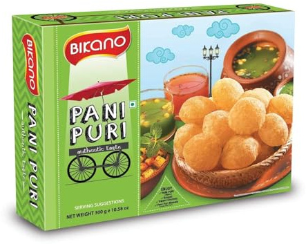 Bikano Pani Puri 300 g – Gappa de golf, prête à l'emploi, avec mélange d'épices, bols puri croustillants pour collations indiennes, parfait pour les fêtes, la nourriture de rue, la maison avec Kajal