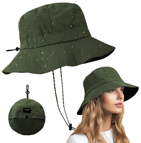 Qaestuan Fischerhut, UV Schutz Wasserdicht Fischerhut, Outdoorsonnenhut med Kinnriemen, Tragbar Faltbarer Fischerhüte, unisex Verstellbare Sonnenhut, för Wandern Camping Reisen Angeln