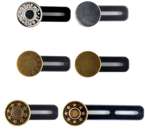 6 Pièces d'Extension de Bouton pour Jeans - Extensions de Taille Flexibles - Expansion Instantanée de la Ceinture pour Hommes et Femmes - par Mobi Lock