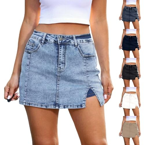 Offerta del Giorno Oggi Gonna in Jeans da Donna, Minigonna in Jeans, Gonna in Jeans a Vita Alta, Gonna in Denim Aderente, Jeans Corti con Tasche, Gonna in Jeans Casual, Gonna in Jeans con Pantaloncini