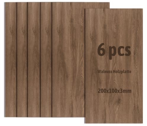 6 Stück Walnuss Holzplatte,Nicht-Sperrholzplatte,Unbehandeltes Bastelholz für Modellbau,Laserschneiden,Lasergravieren,Brandmalerei (200x100x3mm)