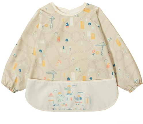 Little Dimsum Babero con Mangas Impermeable,BLW Baberos Bebe Impermeables 6-36 Meses