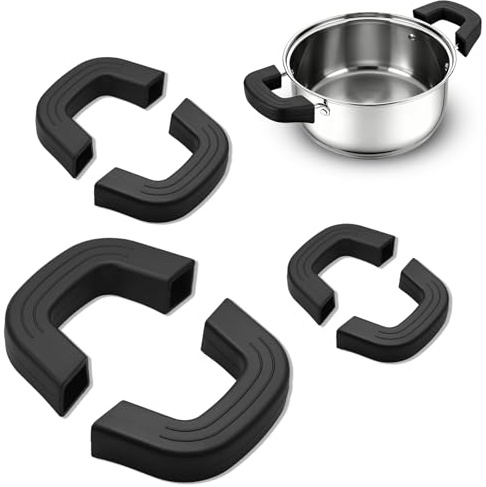 Manici in Silicone per Pentole 6 Pezzi Resistenti al Calore Nero | Presine per pentole antiscivolo per wok e padelle, 3 misure, lavabili in lavastoviglie per una presa sicura in cucina