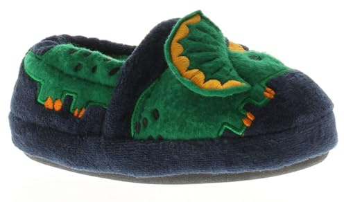 Junior Toddler Boys & Girls Novelty Slippers 3D T-Rex Dinosaur or Football Soccer Design Plush Cozy Non-Slip Indoor House Shoes Navy 10 Child UK