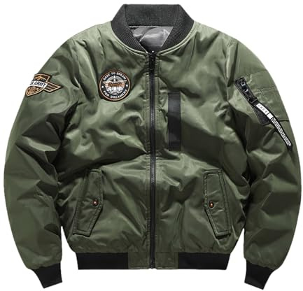 Generisch Veste bomber pour homme de style aviateur authentique - Veste mi-saison légère avec patchs et poche sur la manche - Veste de pilote classique pour un look cool, Style_w01 vert armée, XL