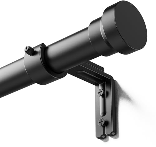 YaFex Gardinenstange Schwarz 82-214cm: Vorhangstange Ausziehbar 25 mm Durchmesser 23 KG Tragfähigkeit für Schlafzimmer Wohnzimmer Küchen Büros Balkone diverse Fenster Einfache Montage