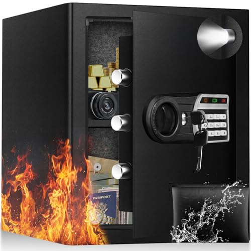 ToruKeep 50L Anti-Theft Safe, Fireproof Bag, Keypad + Key, LED | Fireproof bag shields documents. Removable shelf optimises space; smart alarm + LED ensure safety; spare key for backup.