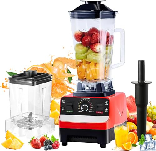 2000W Standmixer & Hochleistungsmixer Profi Smoothie Maker, 2L BPA-freier Behälter, mit 6 Geschwindigkeitsstufen, 4 Edelstahlklingen, Inkl. 2 Mixbecher(2L+700ML), für Shakes, Eiscreme & Säfte (A)