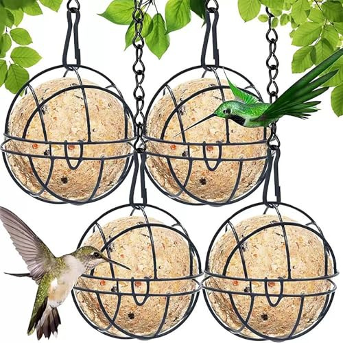 NiceNaiils 4PCS Comedero para Pájaros, Comedero Pájaros Bolas de Grasa, Alimentador de Pájaros de Metal, Comedero Colgante Exterior para Balcón Jardín Gorrión Pájaros Salvajes