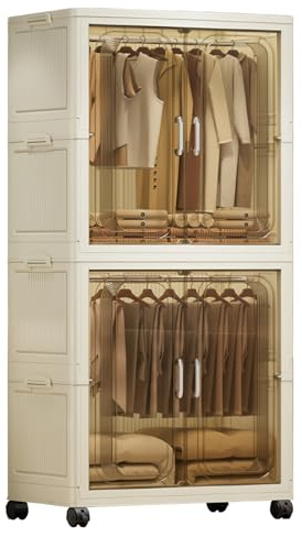 Garvee Armario Plegable de Plástico – 65x35x126 cm – Almacenaje Portátil con Ruedas 360° – Fácil Montaje Sin Herramientas – Doble Acceso Superior y Frontal – Organizador para Hogar, Oficina o Garaje