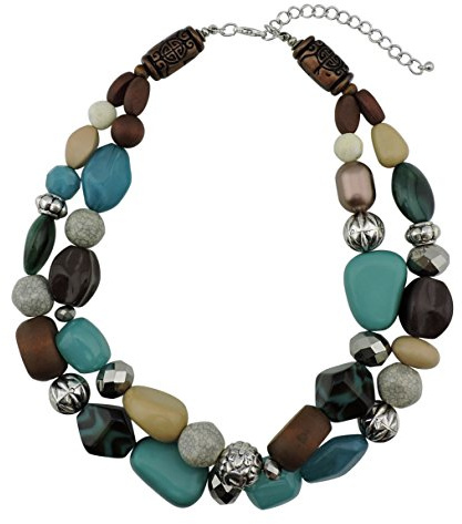 Bocar NK-10384 pärlhalsband med 2 lager plastron för kvinnor, Träharts, Glas