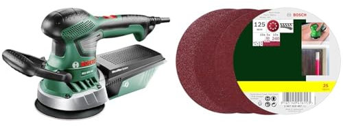 Bosch 06033A4000 PEx 400AE Levigatrice Rotorbitale, 350 W + 2607019497 25 Fogli Abrasivi Roto-orbitale, 125 mm