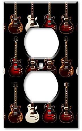 Art Plates - Duplex Outlet Cover Decorative Metal Wall Plate - 1 Gang Outlet Plug Cover - Electric Guitars - (Made in USA)