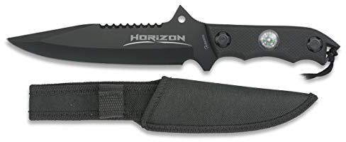Albainox 32102 Cuchillo Albainox Horizon Negro. Hoja:18 Herramienta para Caza, Pesca, Camping, Outdoor, Supervivencia y Bushcraft + Portabotellas de regalo