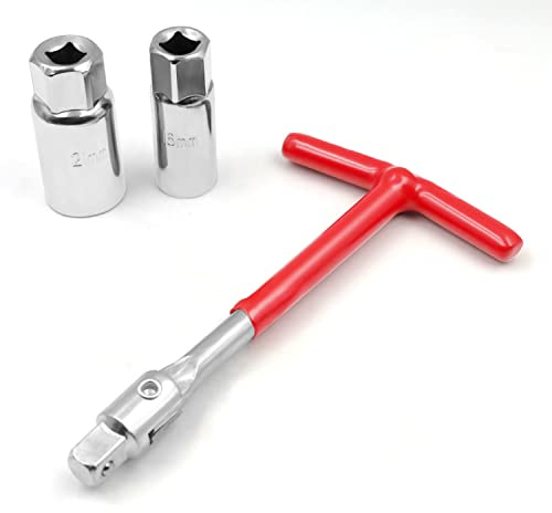 T-Handle Universal Joint Spark Plug Socket Wrench, 16mm 21mm Socket (Red)