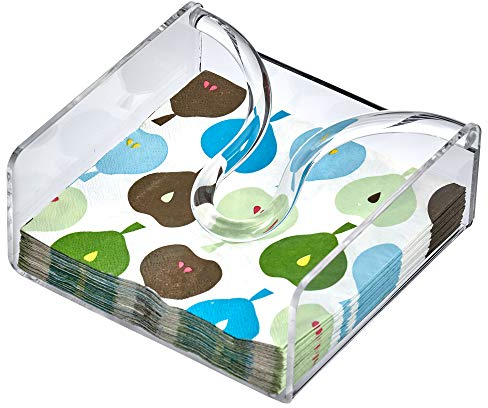 Amazing Abby Acrylic Luncheon Napkin Holder (6.5x6.5), Clear Plastic Napkin Dispenser with Weighted Arm and Non-Slip Pads, Great for Kitchen Counter, Dining Table, Bathroom Vanity, and More