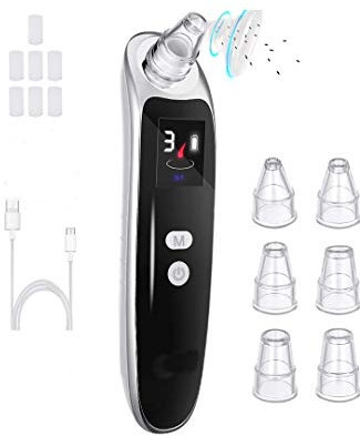 Aspirateur à points noirs, Black Head Remover Extracteur de Comédons Nettoyant de Pores 6 sondes d'aspiration réglables Affichage LED Rechargeable par USB