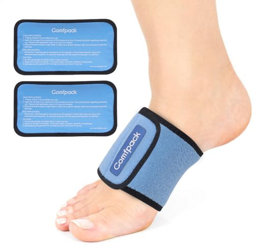 Comfpack Cold Therapy Wrap with 2 Packs for Pain Relief, Reusable Gel Ice Packs for Foot Plantar, Wrist, Ankle, Great for Sprains, Muscle Pain, Bruises, Injuries