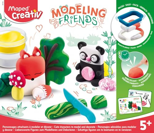 Maped CREATIV - Modelleringsset med lufthärdande modelleringsmassa MODELING FRIENDS – söt: räv & panda, flerfärgad
