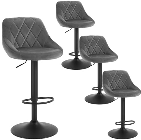 WOLTU Bar Stools Set of 4, Breakfast Bar Chairs, Height Adjustable Swivel Dining Stools for Kitchen Island Home Pub Bistro Barstools with Footrest, Velvet, Dark Grey