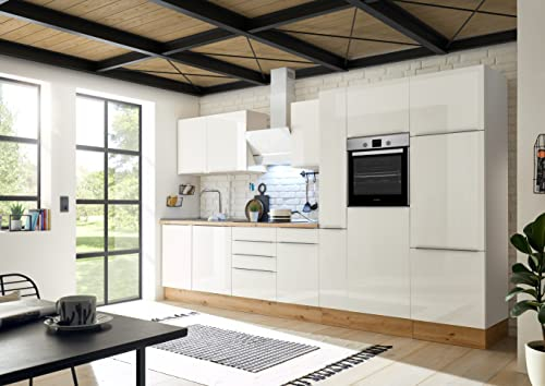 respekta Küche Küchenzeile Küchenblock Marleen Premium 370 cm Weiß Artisan Eiche