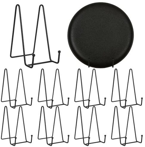 MIVIDE 10 Pcs 6 Pouces Chevalet Support Assiette Decorative, Support Cadre Photo Chevalet Noir en Métal, Chevalet Support Presentoir Porte Assiette pour Assiettes, Livres, Photos, Tablettes