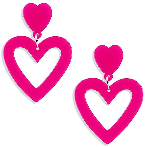 Boucles et oreille en Acrylique Coeur Saint Valentin Fête Mères Anniversaire Bijoux Femmes Filles Cadeaux (Rose Rouge)
