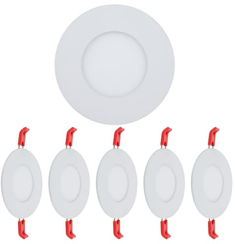 TEKLED LED Round Recessed Ceiling Light | Flat Panel Ultra Slim 85mm Downlight | 3W 200LM | for Home Kitchen Office Shop Industrial Use | 4000K Cool White | 5-Pack [Energy Class G]
