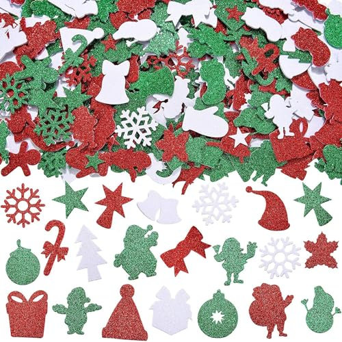 ALEGRE® Streudeko Weihnachten Sticker, 96 Stück Konfetti Weihnachtssticker Selbstklebend, Weihnachtsbaum Schneeflocken Tischdeko, Glitzer Aufkleber Confetti für DIY Basteln, Geschenkdeko, Party Deko