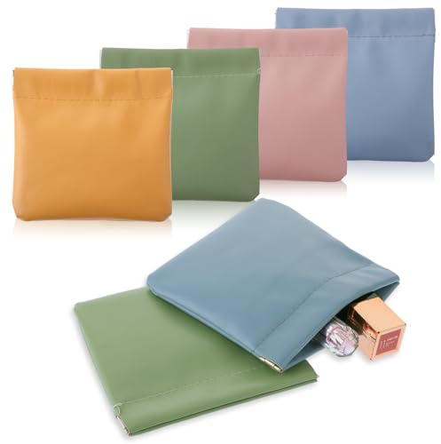 4 Pcs Pouchic Snap Closure Pouches Zipperless Small Make Up Bags for Purses, Portable Waterproof Squeeze Coin Purse Cute Snap Closure Leather Organizer Pouch for Cosmetics Headphones Jewelry(4 Colors